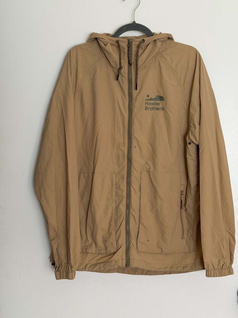 Howler Brothers Seabreacher Jacket Lark Tan Men's Full Zip Hooded Windbreaker